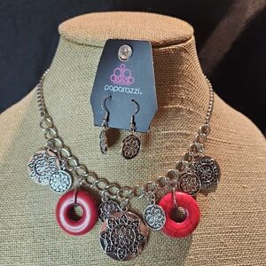 Paparazzi Silver Necklace with Red Crackle Accents